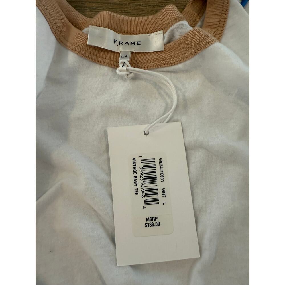 FRAME Denim Vintage Baby Ringer Tee White L - Picture 8 of 9